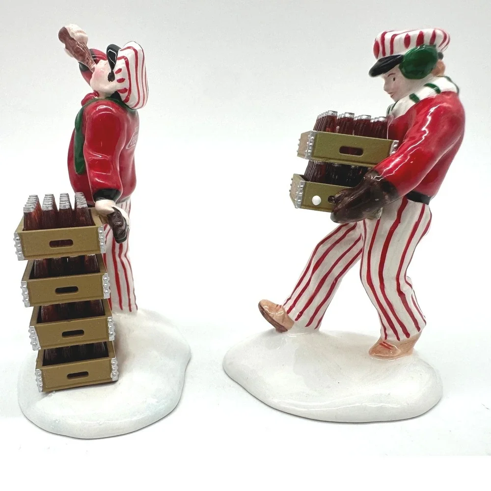 Vintage Dept 56 Coca-Cola Delivery Men Snow Village 5480-1 Ceramic Figurine Set